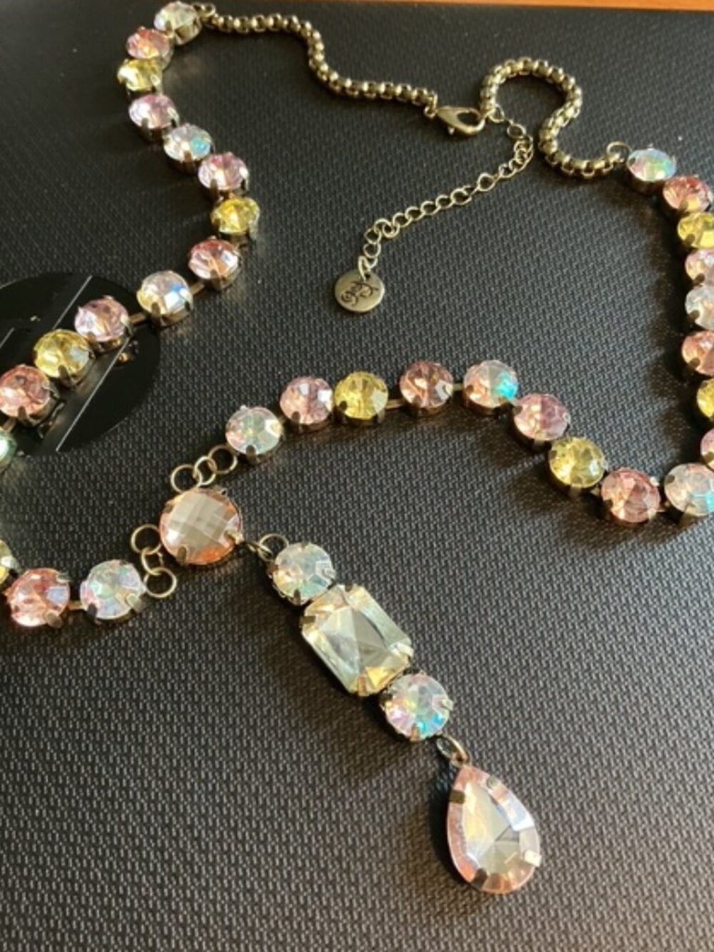 Vintage Signed Sorrelli Crystal Lariat Necklace Many Colored Rhinestones